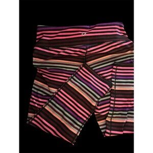 Women’s Gap Fit Black Pink Gray Stripped Leggings Size Small